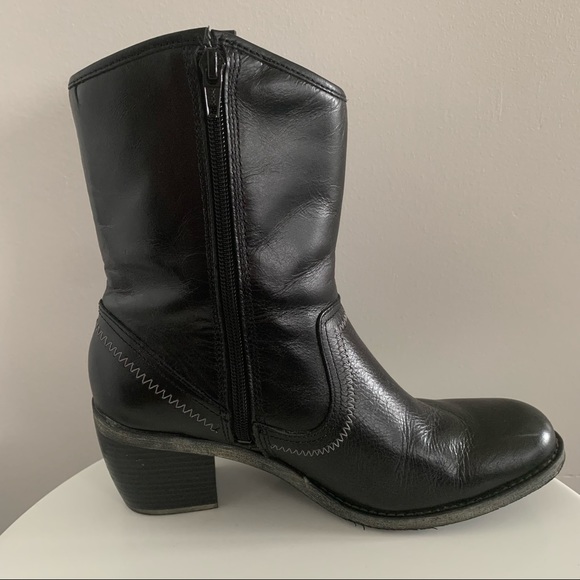 Hush Puppies Rustique West - Black Leather Mid Calf Boots with Heel - Size 8M - Picture 6 of 15